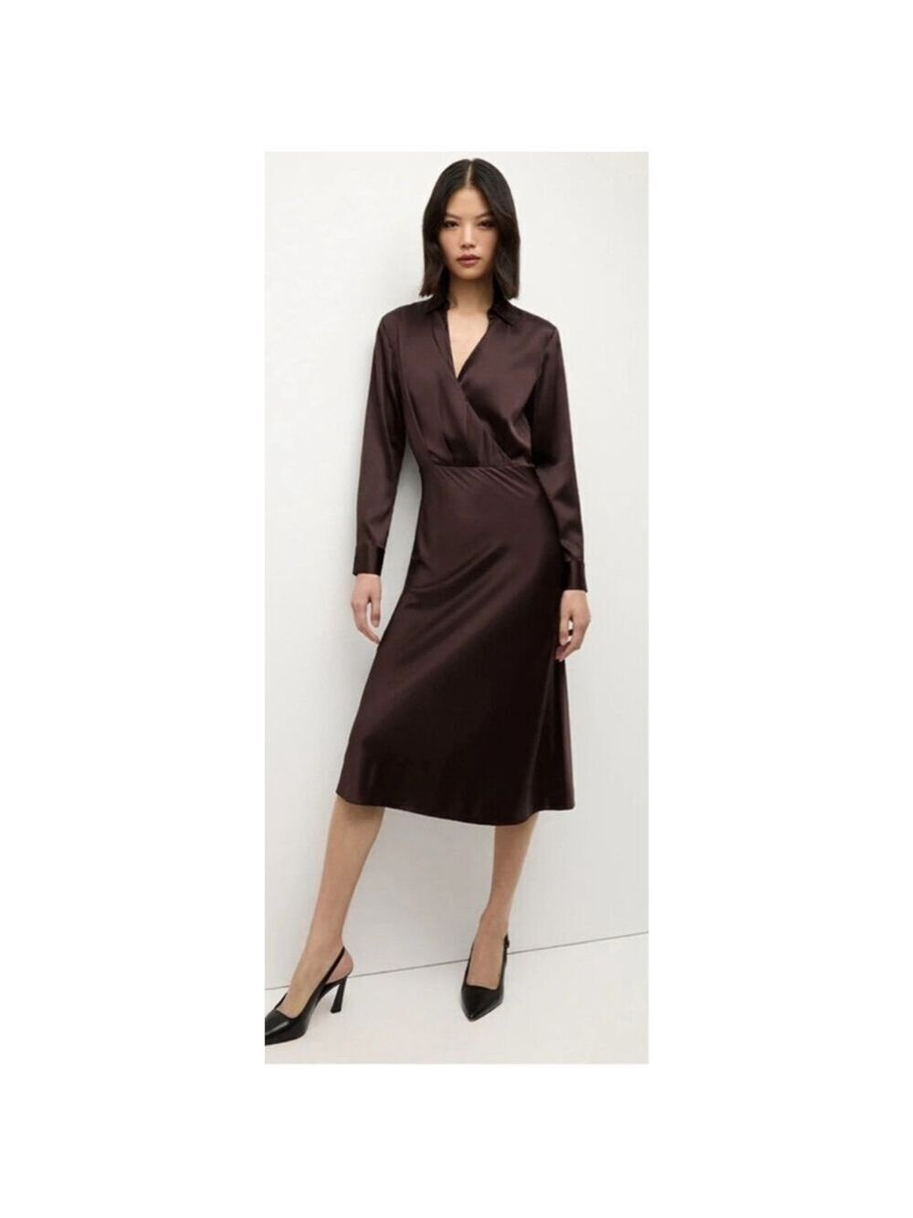 NWT Veronica Beard Otis Dark Chocolate Long Sleeve Silk Dress Size 10